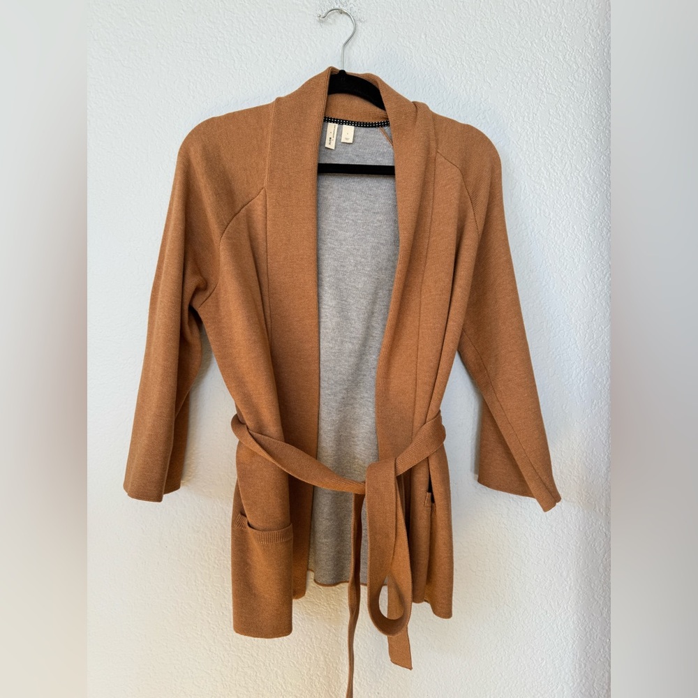 ANTHROPOLOGIE MOTH BELTED SWEATER CARDIGAN LARGE